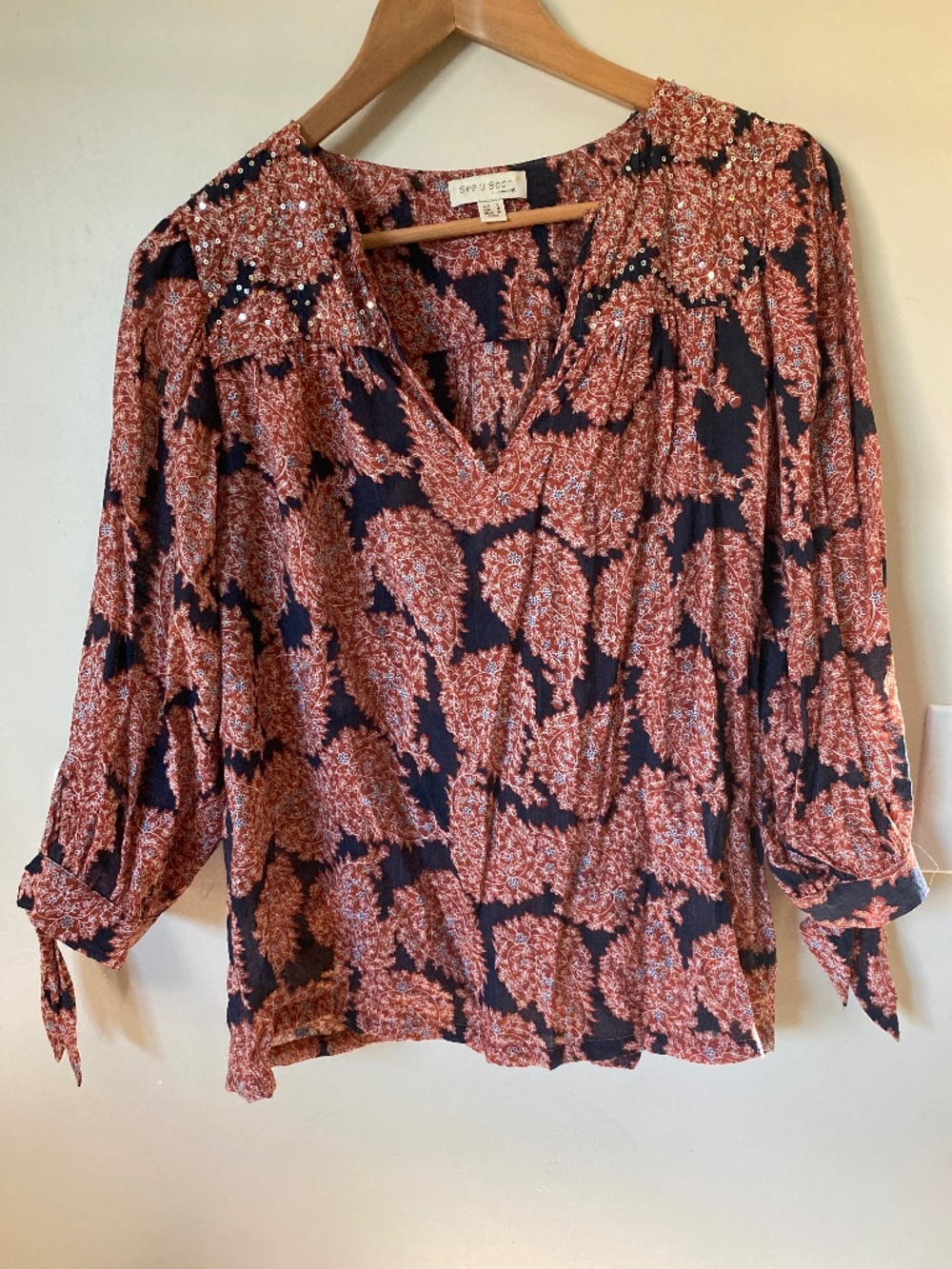 See You Soon women’s blouse size L red and blue